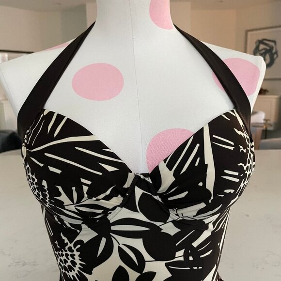 Next One Piece Floral Print Nylon Elastane Swim Suit Chocolate Brn Cream 34B UK - Picture 3 of 11